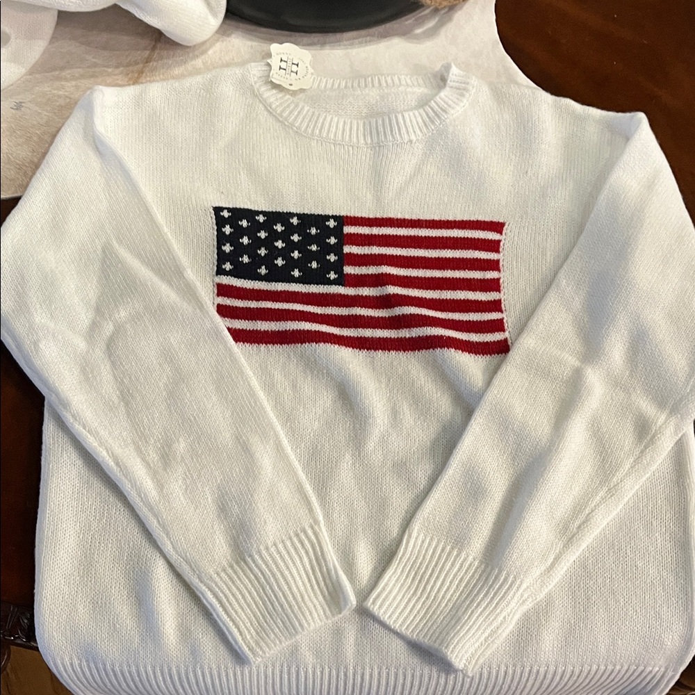 White Sweater with American Flag Design